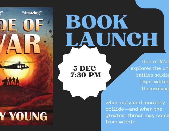 FACEBOOK POST Book Launch: Tide of War. 5 December 2025 at 7:30 pm